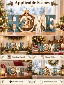 1pc Christmas Nativity HOME Tabletop Decor, Rustic Holy Family Sign With Mary, Joseph & Baby Jesus Manger Scene, Farmhouse Christmas Decoration For Fireplace Mantel, Shelf, Coffee Table, Window & Religious Holiday Home Decor, Winter Holiday Gift - A - View 6