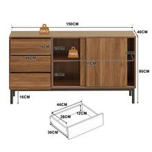 Natural Wood Sideboard 150 * 40 * 80 Cm With 3 Drawers, Drawers And Doors For Living Room And Dining Room - Natural - View 4