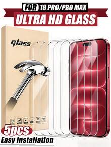 5 Packs Tempered Glass Screen Protector Compatible With Iphone Duo/18Pro/18Promax/17/16e/15/14/13/12/11 Pro Max/X/XS/XR/Mini/7/8/14 Plus, Also Compatible With 14/15 Pro Max - Clear - View 1