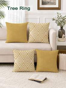 4pcs,Geometric Pattern,Home Decor,Gift,Hypoallergenic Polyester Fiber Material,Hidden Zipper,No Filling,Suitable For Home Decor,Living Room Decor,Pillowcase,Cushion Cover,Sofa Decorative Cushion,Mat Cover,Soft Cushion. - Butter Yellow - View 1