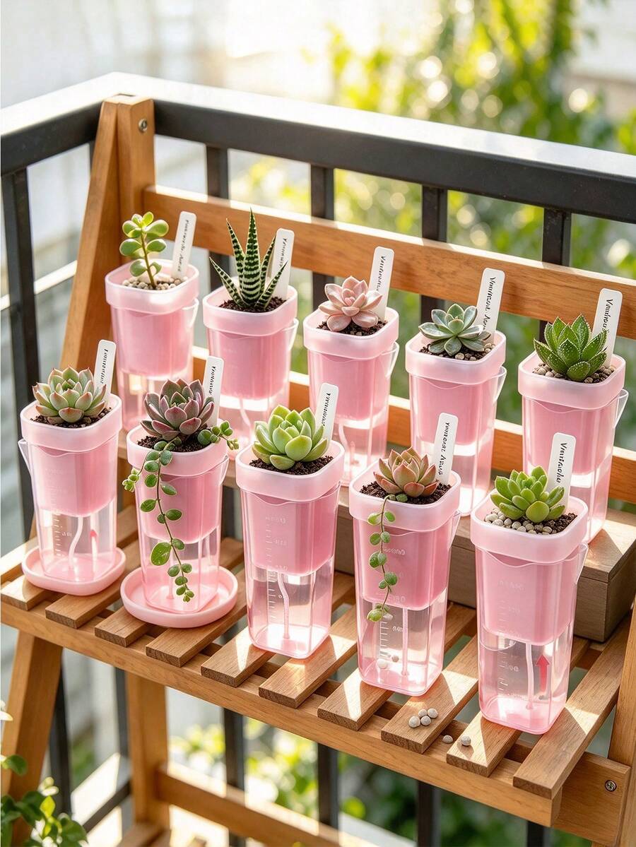 Small Pink Automatic Watering Planter, Suitable For Indoor Plants, Transparent Seedling Cup, Tissue Culture Acclimatization Kit - Multicolor - View 1
