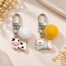 1pc/2pcs Women's Cute Animal Running Kitten & Puppy Resin Pendant, Waterproof Mink Fur Ball Accessory Keychain, Cute Bag Charm Wallet Pendant - Multicolor - View 5