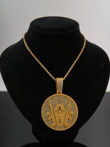 1pc European And American Hip Hop Round Badge Jesus Cross Rhinestone Pendant Necklace, Full Rhinestone Cuban Chain, Men's Street Style Fashion Accessory - pendant necklace - View 16
