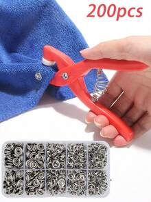 200pcs 5-Claw Metal Snap Fastener Complete Tool Set With Manual Installation Pliers + Metal Snap Fasteners + Storage Box, DIY Handmade Accessories For Clothing, Bags, Hats, Beginner Gift - Multicolor - View 6