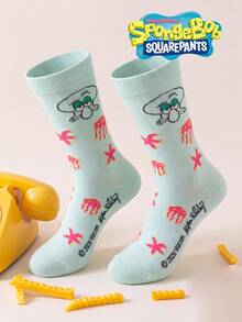 SpongeBob SquarePants 3/1 زوج جوارب رجالية SquarePants، جوارب كرتونية مضحكة متوسطة الساق، سميكة للخريف/الشتاء - متعدد الألوان - مشاهدة 13