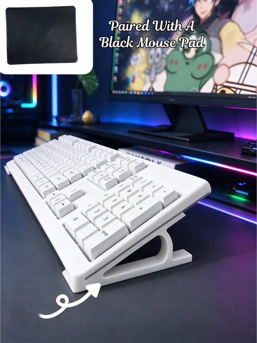 1 Set/3 Pieces Ergonomic Keyboard Stand With Black Mouse Pad, Designed To Prevent Wrist Fatigue During Long-Term Use. Features Non-Slip, Sturdy And Universal Keyboard Riser. Available In Multiple Colors, Suitable For Office Work - A - View 1