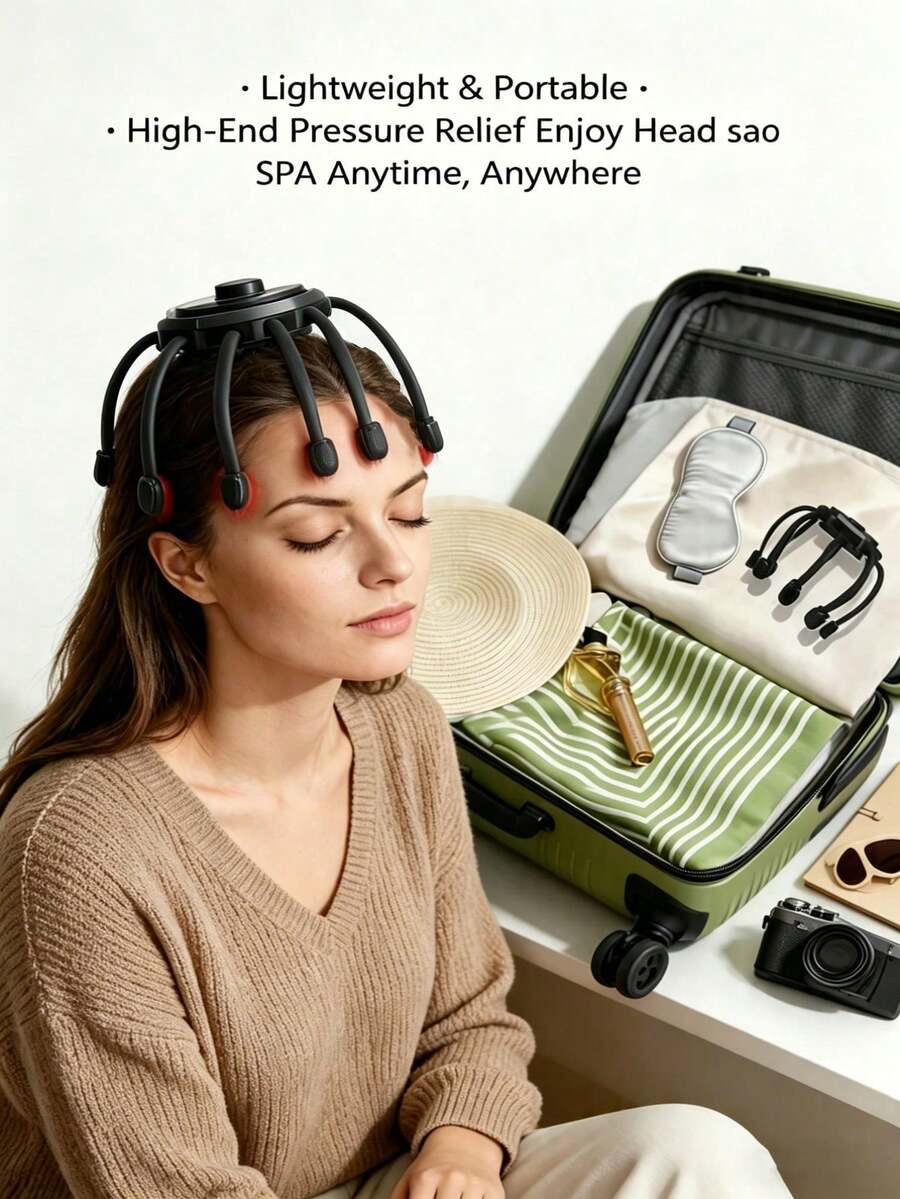Head Massager Scalp Massager Head Scratching Gift 8 Vibration Contact Points 360° 3 Modes Scalp Massage Claw Helps Deep Sleep - Black - View 1