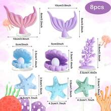 8pcs Purple Mermaid Cake Decoration Set, Including Shells, Mermaid Tails, Starfish Decorations, Will Bring Unparalleled Joy And The Most Beautiful Moments To Your Family And Friends. Bring Dreamy And Beautiful Decorations To Your Party. (Please Use With Tray And White Sticks) - Multicolor - View 13