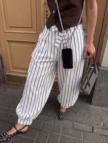 Vuslat Women's Autumn Commuting Striped Lace Up Linen Lantern Pants, Suitable For Vacation, Office Wear, Country Music Festivals, Christmas, New Year - Multicolor - View 4
