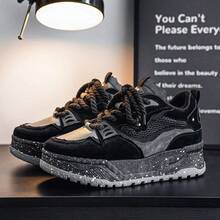 Fashionable Couple Vintage Skateboard Sneakers, Rubber Thick Sole, All-Season Wear, Low-Top Lace-Up - Black - View 7