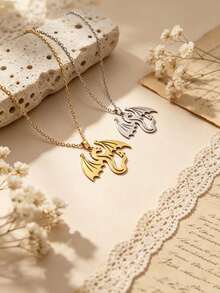 1pc Exquisite Animal Dragon Pendant Necklace, Stainless Steel Material Jewelry, Delicate O-Shaped Chain, Unisex Versatile Accessory, Suitable For Daily Commute, Travel, Also Can Be Given As Christmas Gift - Multicolor - View 3