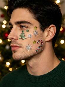 1pc Christmas Decorative Christmas Tree Gem Face Stickers, Including Various Patterns Such As Christmas Trees, Snowflakes, Gifts, Santa Hats, Stars, Bows, And Other Y2K Decorations, Allowing For Free DIY - Multicolor - View 9