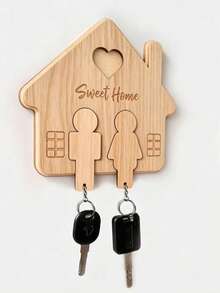 1pc New Creative Wooden Couple Keychain - Home Wall Hanging Key Holder For Entryway, Rustic Couple Key Ring, Car Key Chain, Handcrafted Natural Wood Gift For Partners, Living Room Decor, Minimalist Rustic Gift Idea For Valentine's Day, Anniversary, Housewarming, Wedding, Boho Chic Home Accessory - Multicolor - View 19