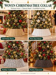 1 Set Black/Grey/Khaki/White Handmade Woven Christmas Tree Collar, Oversized Christmas Tree Decorative Base Cover, Suitable For Holiday Decor, Theme Party And Home Decoration, Ideal Choice For Christmas Decoration - Multicolor - View 5