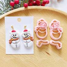Christmas Snowman Polymer Clay Cutter, Cute Healing Winter Snowman Shape Clay Cutter, DIY Handmade Earring Pendant Brooch Making Tool, Compatible With Polymer Clay, 3D Printed, Clean Cut, Handmade Jewelry Floral DIY Craft Accessories, - Christmas Snowman - View 4
