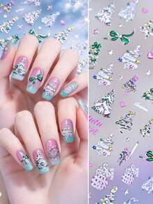 Luxury Gold Trim Christmas Nail Stickers 5D 3D Christmas Tree & Gift Pattern Nail Decals Holiday Nail Art DIY Accessories - Multicolor - View 6