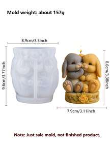Cute Rabbit 3D Silicone Mold Hugging Double Rabbits / Castle Daisy Bunny Aromatherapy Candle Plaster DIY Handmade Mold Soft Silicone Material Easy Demolding Suitable For Craft Enthusiasts DIY Aromatherapy Candles, Plaster Ornaments, Resin Decorations - Bunny Mold - View 9