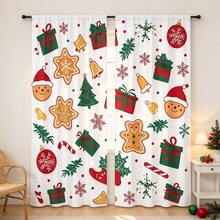 2pcs Christmas Gingerbread Man Curtains With Gingerbread, Gift Box, Bell And Snowflake Patterns, 2D Flat Print, Translucent, Pole Through Curtains - Multicolor - View 9