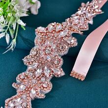 1pc Handmade Bridal Belt, French Wedding Dress Waistband, Women's Sparkling Rhinestone Belt, Evening Gown Accessory - Retro Pink - View 4