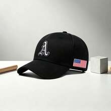 1PC Unisex Baseball Cap, Front Gothic A Embroidery, Side US Flag Patch, Adjustable Casual Sun Hat For Street & Outdoor - Multi-color - View 2