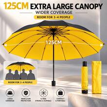 125cm Extra Large Inverted Folding Umbrella, 12-Rib Reinforced Windproof Folding Umbrella, Portable Car Travel Umbrella, Unisex Rain And Sun Protection Umbrella - Yellow - View 3