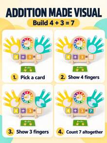 Wooden Finger Counting Toy With Teaching Clock, Math Learning Board, Addition And Subtraction Cards For Kids Ages 3+ - Multicolor - View 5