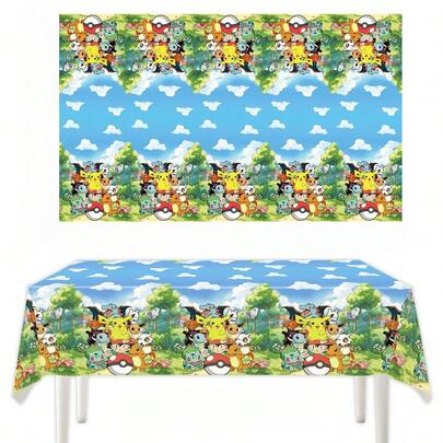 1pc Cartoon Fantasy Creature Print Tablecloth, Rectangular Party Tablecloth, Stain-Resistant Table Decor, Suitable For Birthday Celebrations, Theme Parties, Lightweight And Convenient Table Accessory, Home Party Supplies, Preferred Dining Table Decoration For Adult Anime Enthusiasts Theme Events