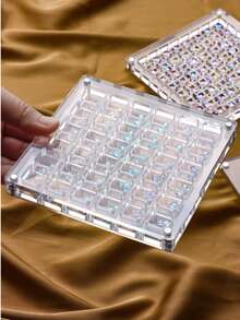 2/1pc 64-Grid/100-Grid Acrylic Nail Rhinestone Storage Box, Double-Sided Round & Square Display Box, Magnetic Nail Accessory Organizer Tool Empty Box, Rhinestones Not Included - Clear - View 3