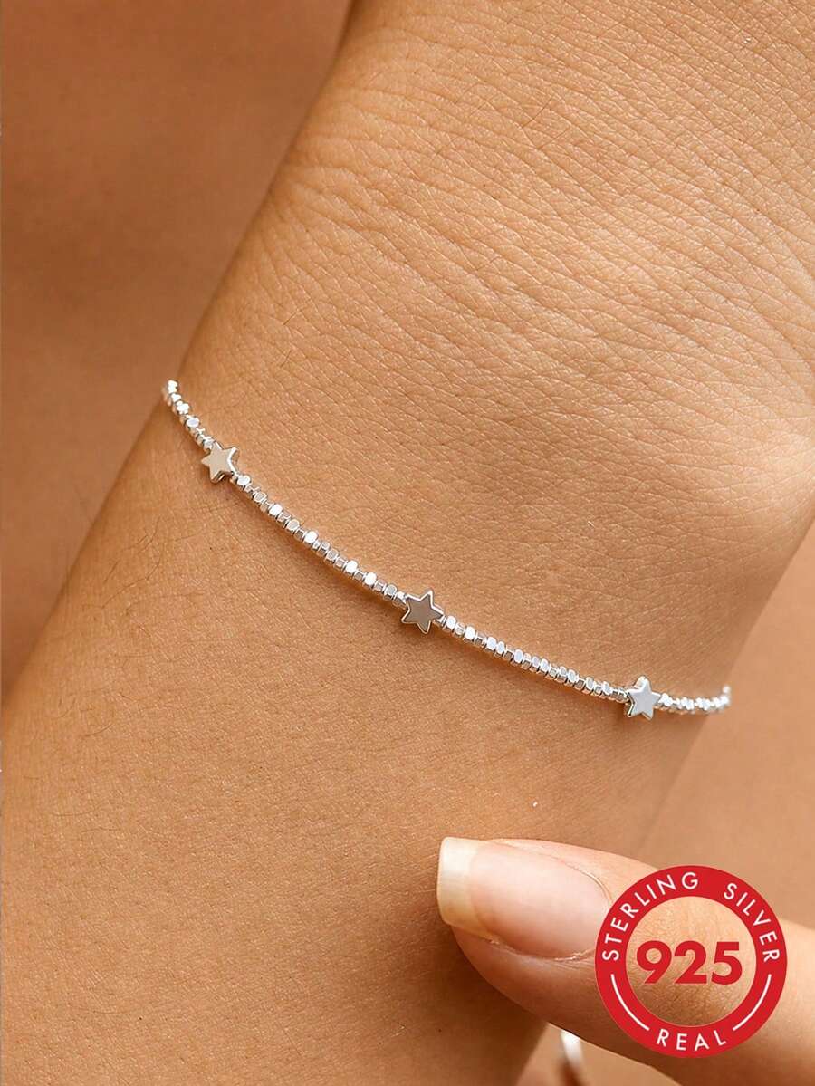 925 Sterling Silver Minimalist Personal Star Charm Bracelet, New Luxury Light Jewelry Gift - Star - View 1
