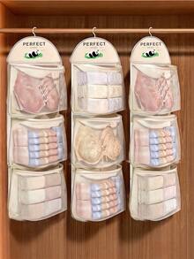 1pc, 3pcs Hanging Storage Bag, Underwear Storage Bag, Sock Storage Bag, Breathable Mesh Or Net Design, Items Inside Clearly Visible. No Need To Rummage Through Boxes, Find What You Want In Seconds, Especially Suitable For Morning Rush. Large Opening Design, Easy To Take And Put Items, Washable, Easy To Clean, Maintain Hygiene. Suitable For Student Dorms/Shared Living Spaces With Limited Space, This Hanging Bag Can Perfectly Utilize Vertical Space Behind Doors And Bedside, Solving The Storage Problem Of Small Items. - Multicolor - View 12