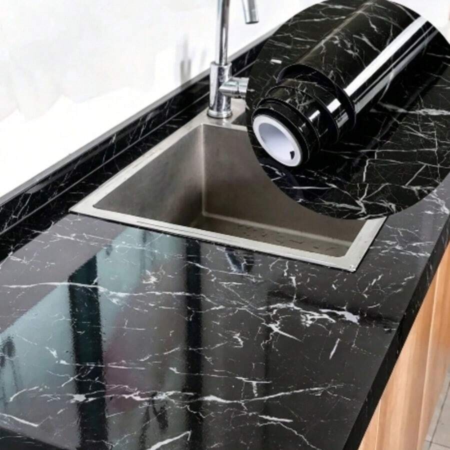 1 Pc Papel De Parede Cozinha Preto A Prova Dagua Gordura E Chamas ...