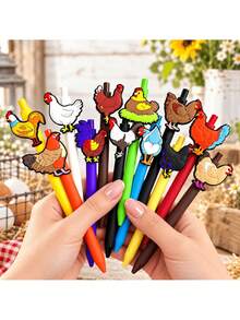 5/10pcs Funny Ballpoint Pens For Chicken Lovers, Featuring Rooster, Turkey, Hen And Other Farm Animal Patterns, Suitable For Chicken Lovers, Farm Christmas Party Decor, Office Desk Pet Supplies, Random Styles - Chicken - View 2