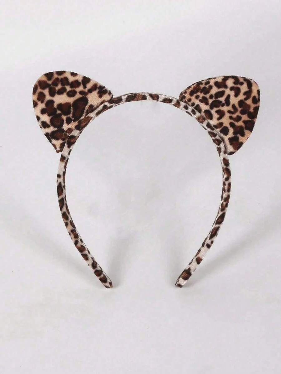 1pc Leopard Cat Ear Headband For Women And Girls, Cute Plush Leopard Animal Ear Hairband, Suitable For Halloween Cosplay, Costume Party, Daily Hair Accessory - Multicolor - View 1