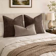 1pc (Pillow Insert Not Included) Coffee Chenille Sofa Pillow Cover, Bed Pillowcase, Neutral Nordic Farmhouse Style Soft Cushion Cover, All-Season Versatile Bamboo Joint Pattern - Coffee Brown - View 4