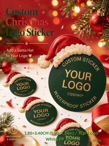 Personalized Christmas Logo Labels And Stickers, Upload Your Logo/Image To Customize Christmas Hat Design, Suitable For Christmas Gift Packaging, Gift Boxes, Packaging Bags, Retail And Small Business Holiday Branding Personalized Labels/Stickers - Multicolor - View 2