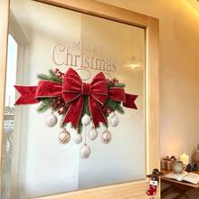 1pc Red Bow And Pine Branch Christmas Ball Glass Sticker, Double-Sided Visible PVC Electrostatic Adsorption Glass Sticker, Holiday Party Decoration For Glass Doors And Windows. - Multicolor - View 6