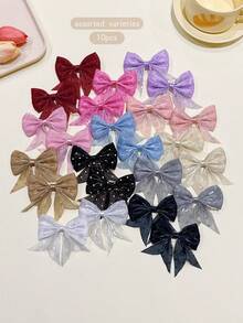 10pcs Random Color Bow Hair Clips Suitable For Daily Use Hair Accessories - Multicolor - View 4