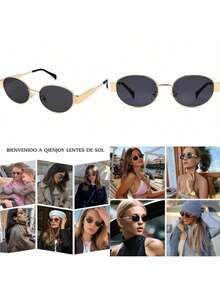 1pc Vintage Retro Oval Frame Metal Chain Decor Fashion Glasses For Women, Y2K UV Protection, Summer Beach Travel Vacation Party, Daily Outfit, Photo-Worthy, Gift Choice - Jinquan Tea - View 5