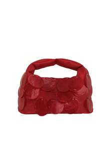 LJDCRFT Orange Shell Decor Cloud Clutch, Premium Satin Evening Bag, Y2K Inspired Orange Shell Decor Satin Cloud Clutch, Cute Rainbow Color Evening Bag With Foldable Handle, Suitable For Gen Z Girls Handbag - Red - View 1