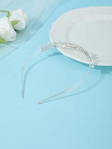 Wedding Bridal Silver Double Layer Pearl Rhinestone Headband Elegant Dainty Bridesmaid Prom Formal Hair Accessories - Silver - View 6
