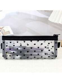 Black Transparent Mesh Makeup Bag, Heart And Polka Dot Pattern, Zippered Slim Makeup Storage Bag, Portable Travel Makeup Organizer, Suitable For Brushes, Lipsticks And Mini Beauty Essentials - Multicolor - View 12