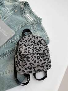 Stylish Corduroy Retro Leopard Print Mini Backpack. Perfect For Outdoor Activities, Play, Commuting, Etc., And A Perfect Gift For Teenagers. - Multicolor - View 3