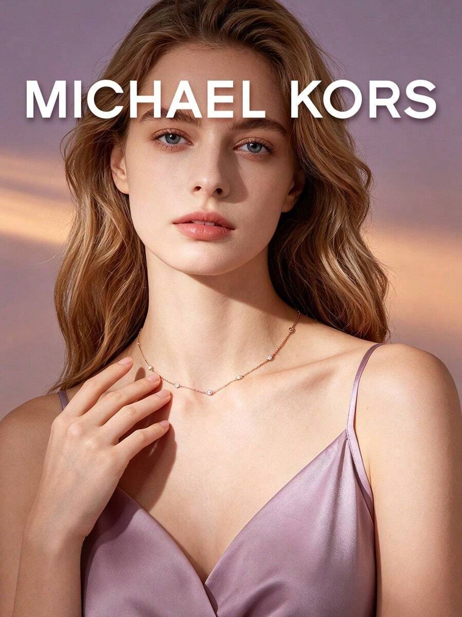Kalung Rantai Tipis MICHAEL KORS Rose Gold Starry Sky untuk Wanita, Rantai Ekstensi Mewah yang Dapat Diatur, Kalung Tulang Selangka Serbaguna untuk Perjalanan, Hadiah untuk Pacar - Rose Gold - View 1