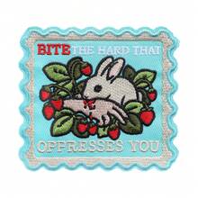 RHUAGYP 1pc "Bite The Hand That Oppresses You" Attitude Slogan Embroidered Patch, Pastoral Style Rebellious Rabbit Badge, Strawberry And Wave Border Personalized Fabric Patch, Suitable For Jacket, Backpack, Hat And Bag DIY Decoration - Multicolor - View 8