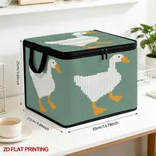 1pc Open Storage Bin Pixel White Goose Print Rectangular Laundry Basket, Pixel Style Animal Theme Foldable Fabric Storage Basket With Handle, Suitable For Bathroom, Bedroom, Laundry Room Home Organization - A - View 2