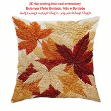 1pc Autumn Maple Leaf Pillowcase, 2D Flat Print, Not Real 3D Embroidery, Orange Yellow Fallen Leaves Seasonal Comfortable Decorative Pillowcase, Single-Sided Print, Suitable For Living Room Bedroom Sofa Bed Decoration, Home Decor, Pillow Insert Not Included - Multicolor - View 4