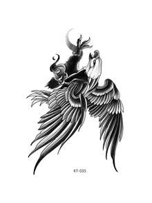 1pc Black Realistic Eagle Pattern Temporary Tattoo Sticker, Bold Personalized Design, Waterproof DIY Tattoo For Party, Holiday, Music Festival, Arm, Waist, Abdomen, Back - Black - View 8