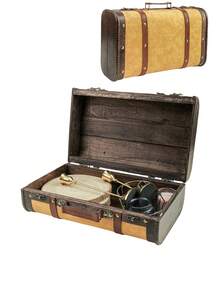 Vintage Wooden Storage Box Decorative Antique Leather Treasure Chest Retro Home Decor Photography Prop Keepsake Organizer Box - Yellow - View 8