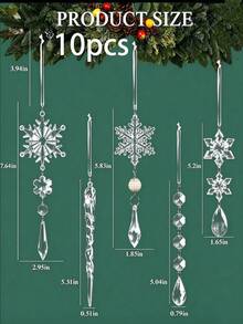 10/6/1pc Clear Acrylic Christmas Tree & Snowflake Ornament Set, Faceted Crystal Icicle Pendant Hanging Decor For Christmas Tree Garland Window Holiday Party - Multiple Styles - View 13