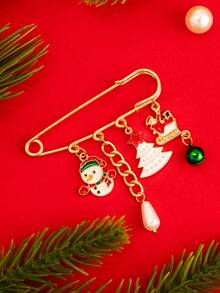 1pc Cute Exquisite Christmas Tree, Santa Claus, Snowman, Bell Pendant Brooch - Multicolor - View 3